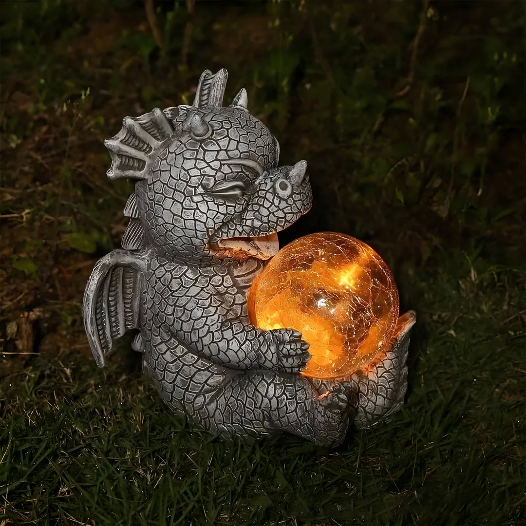 Lampe de Table Mytherion Dragon | Lumière LED Fantaisie | Sculpture Detaillée & Fait Main | Résine Grise