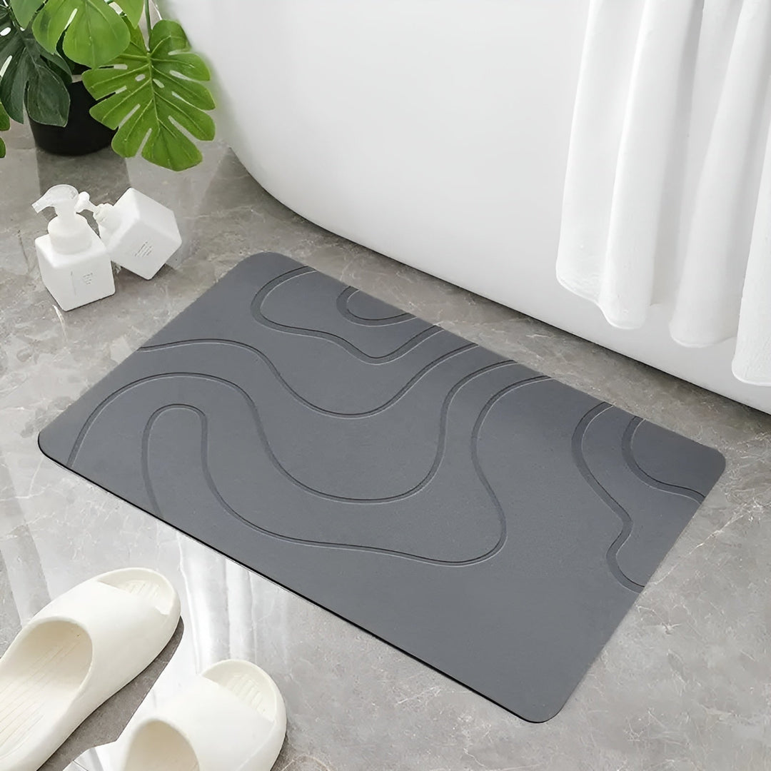 StoneDry Tapis de Bain | Pierre de Diatomée | Antidérapant & Absorbant | Gris 40×60 cm