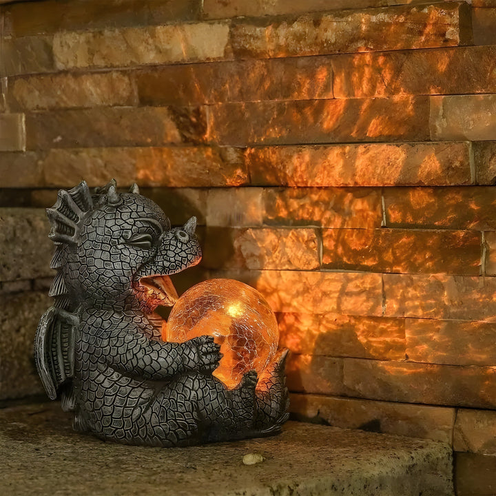 Lampe de Table Mytherion Dragon | Lumière LED Fantaisie | Sculpture Detaillée & Fait Main | Résine Grise
