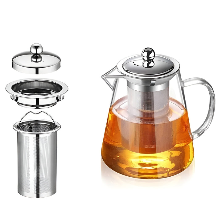 Théière Claritéa | Verre borosilicate | Avec filtre en acier inoxydable et couvercle en bois | Résistante à la chaleur et lavable au lave-vaisselle