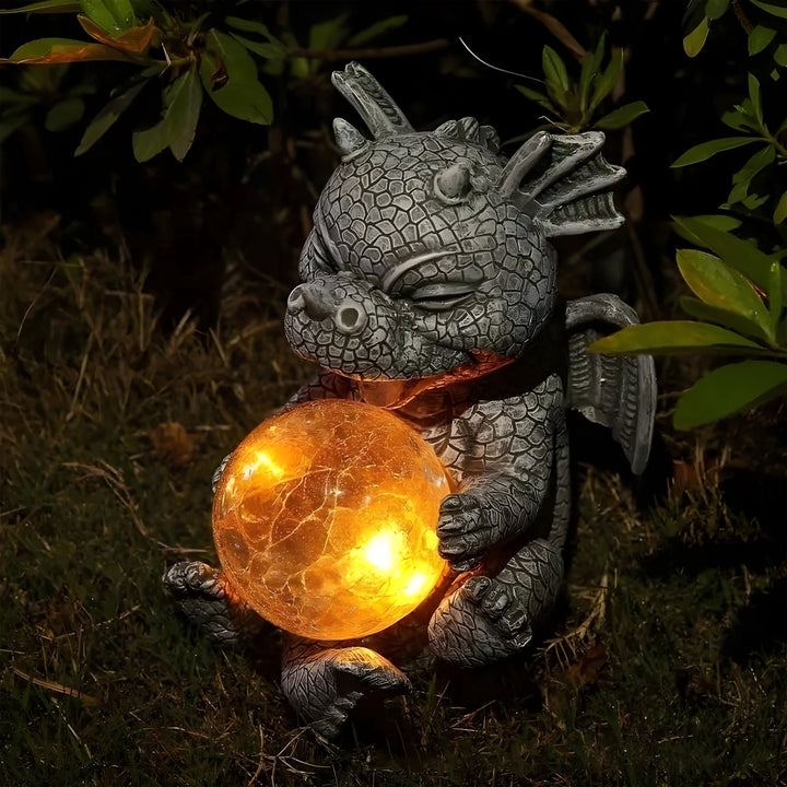 Lampe de Table Mytherion Dragon | Lumière LED Fantaisie | Sculpture Detaillée & Fait Main | Résine Grise