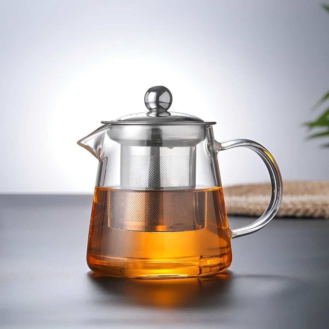 Théière Claritéa | Verre borosilicate | Avec filtre en acier inoxydable et couvercle en bois | Résistante à la chaleur et lavable au lave-vaisselle