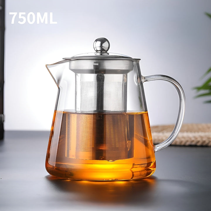 Théière Claritéa | Verre borosilicate | Avec filtre en acier inoxydable et couvercle en bois | Résistante à la chaleur et lavable au lave-vaisselle