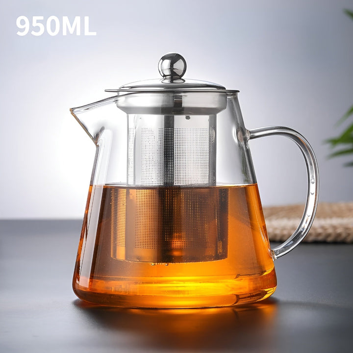 Théière Claritéa | Verre borosilicate | Avec filtre en acier inoxydable et couvercle en bois | Résistante à la chaleur et lavable au lave-vaisselle
