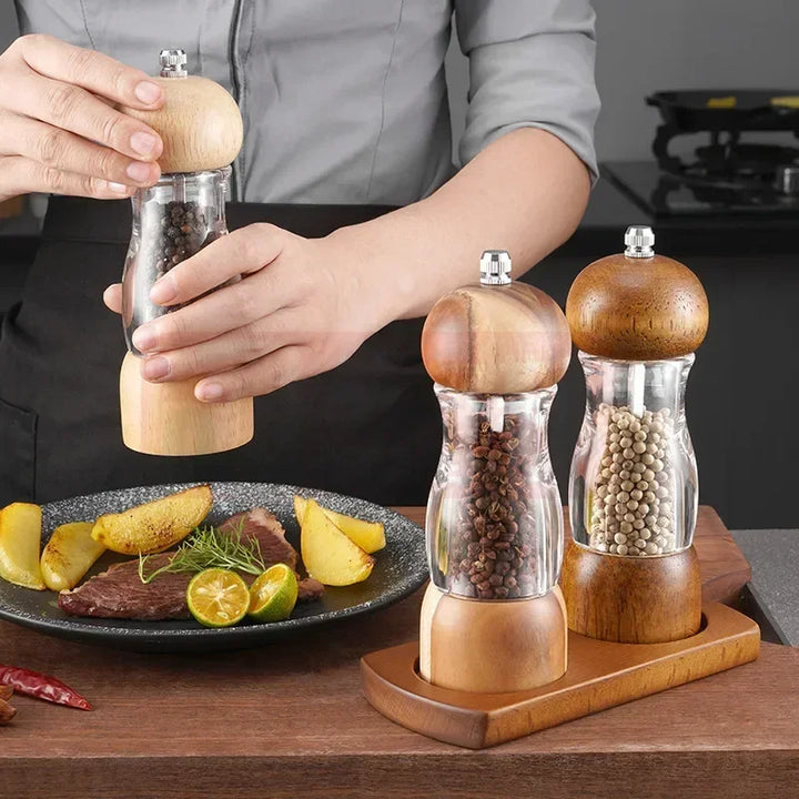 Set de moulins à sel et à poivre Gewurzia | Mécanisme en céramique | Hauteur 16,5 cm | Design en bois naturel