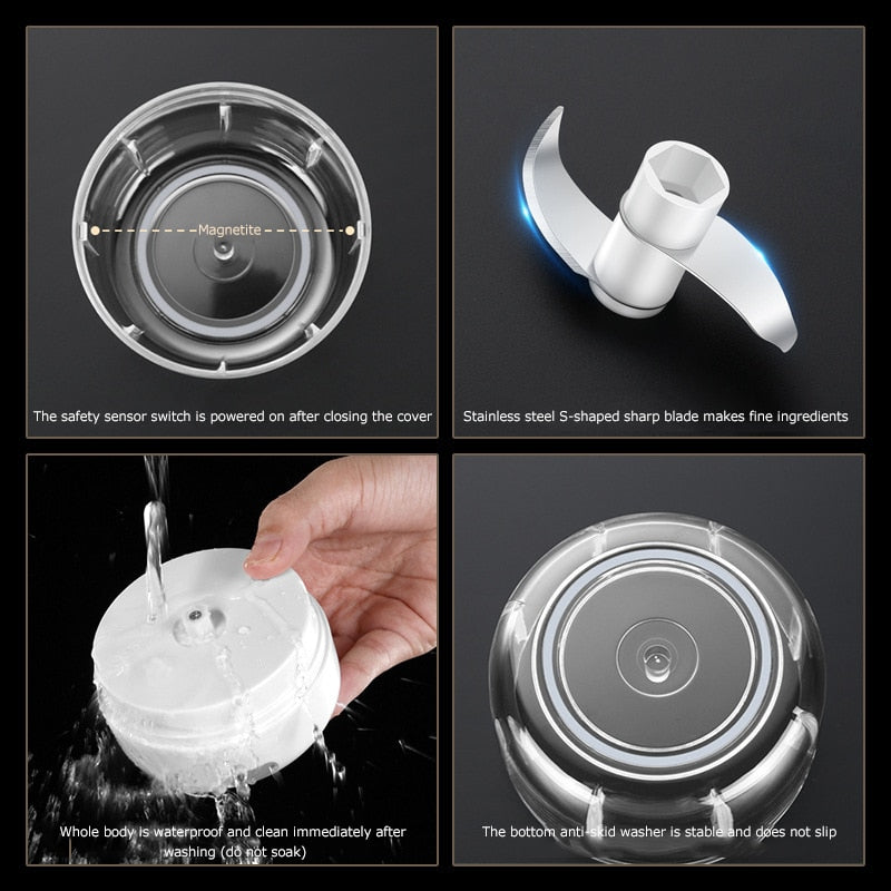 ZerkliX Mini-Hachoir Électrique | Compact & Rechargeable | Sans BPA & Lames en Acier Inoxydable | 150 ml