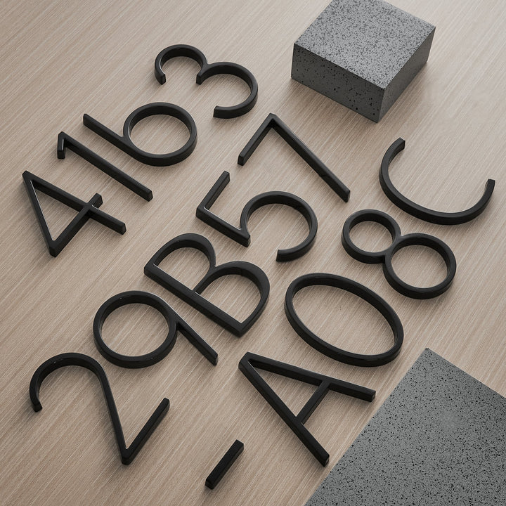 Numéros de maison Aurova | Noir Moderne | Effet de flottement 3D | Résistant aux intempéries
