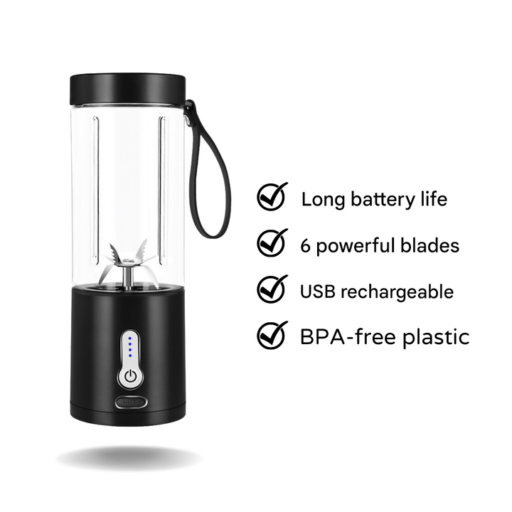 FitMix Go | Mixeur à smoothie portable | 530 ml | Recharge USB & 6 lames en acier inoxydable