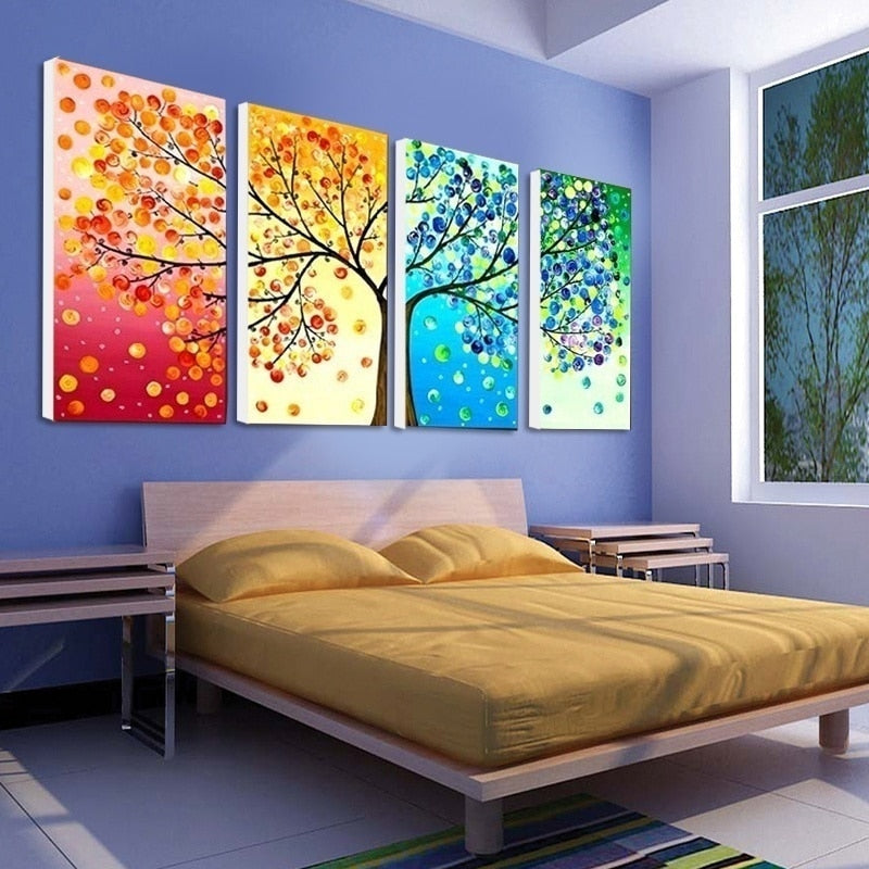 Tableau sur toile Arbre de Vie | Art mural spirituel | Sans cadre | 4 pièces