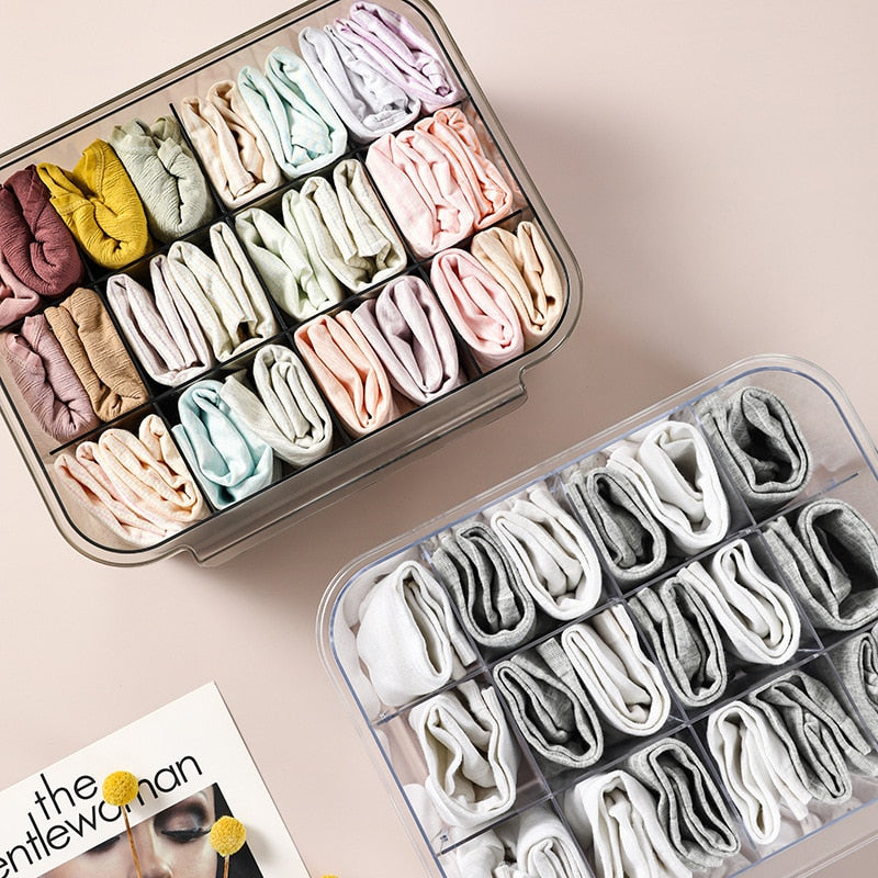 Boîte de Rangement Transparente ClarityCase | Gain de Place & Empilable | Pour Sous-vêtements, Chaussettes & Accessoires