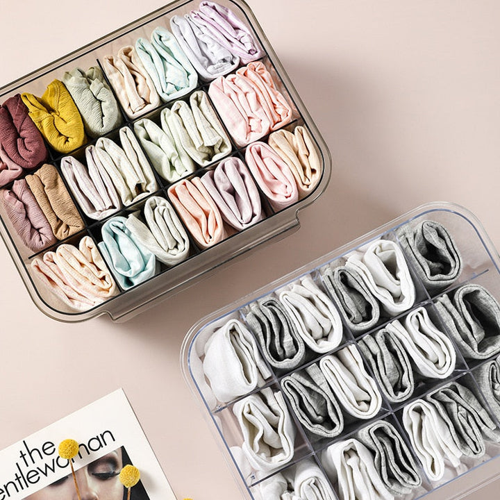 Boîte de Rangement Transparente ClarityCase | Gain de Place & Empilable | Pour Sous-vêtements, Chaussettes & Accessoires