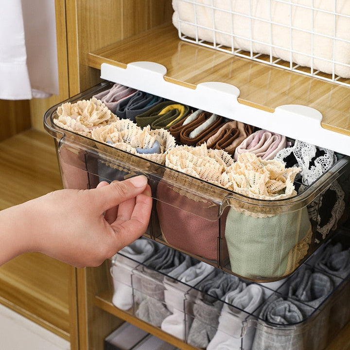 Boîte de Rangement Transparente ClarityCase | Gain de Place & Empilable | Pour Sous-vêtements, Chaussettes & Accessoires