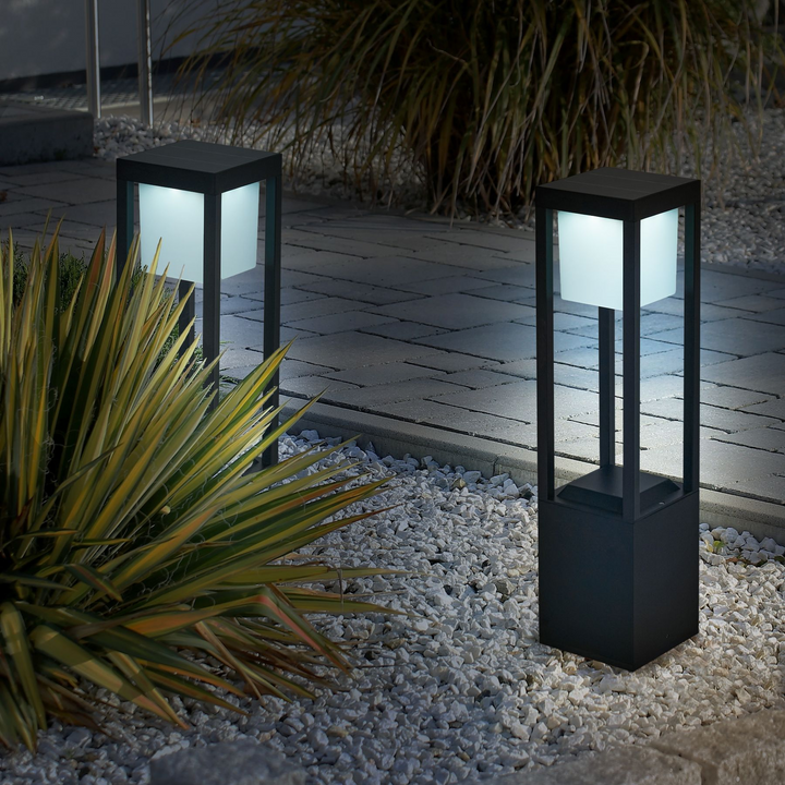 Lampe solaire LUXANO Cube | 60 cm de hauteur | Lumière LED blanc chaud | Étanche IP54 | Éclairage extérieur durable